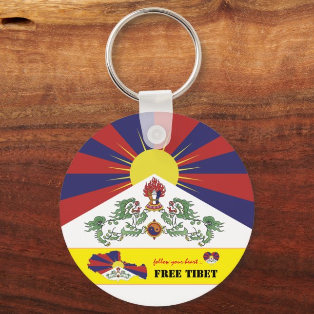 Fri Tibet och Tibetansk Flagga, Karta Heart/Tibet Nyckelring (Framsida)