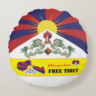 Fri Tibet och Tibetansk Flagga, Karta Heart/Tibet Rund Kudde