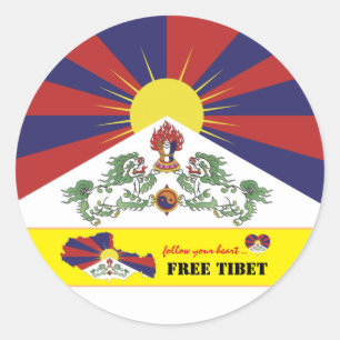 Fri Tibet och Tibetansk Flagga, Karta Heart/Tibet Runt Klistermärke