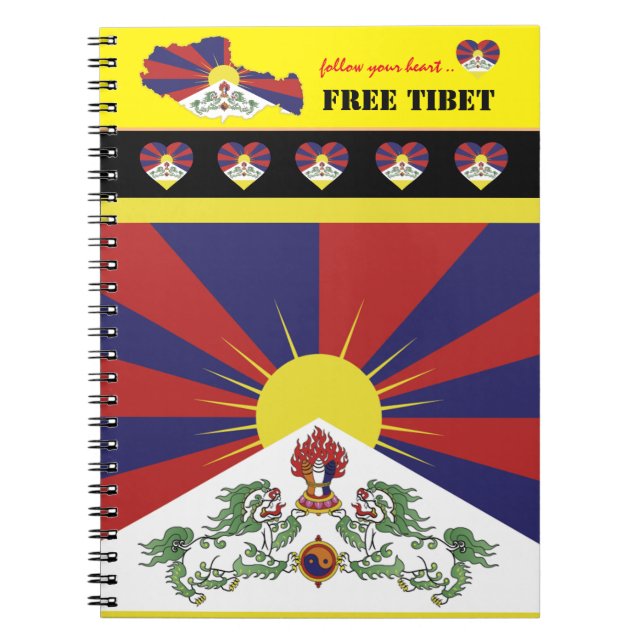 Fri Tibet och Tibetansk Flagga, Karta, hjärta/Tibe Anteckningsbok (Framsidan)
