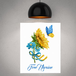 Fri ukrainsk solros och fjäril Poster