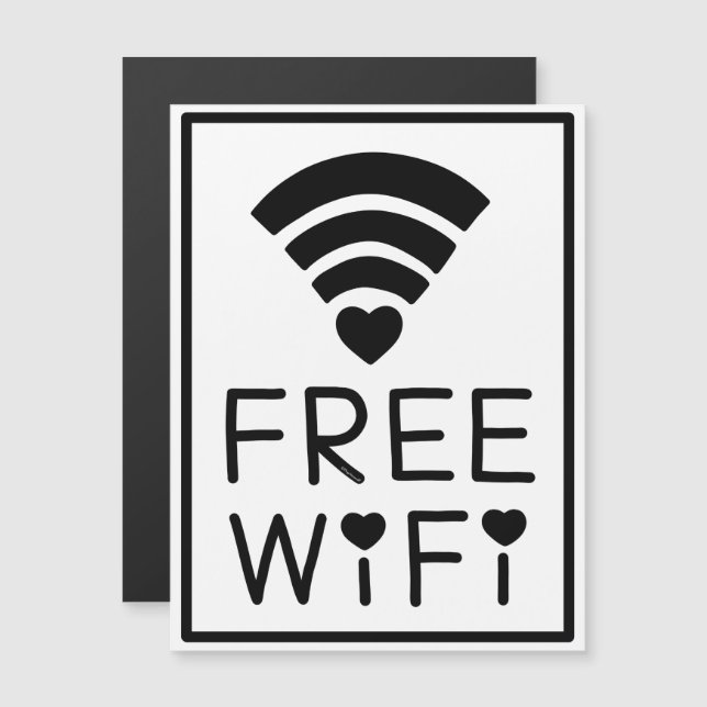 "FRI WIFI" i svart Magnetisk Inbjudningskort (Fram/baksida)