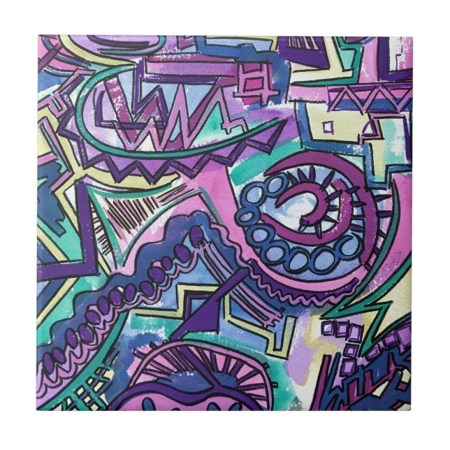 Fri Will-Hand-målad modern Geometric Art Kakelplatta (Framsidan)