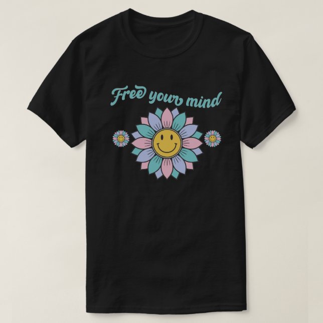 FRIA DIN MYCKET roliga 70:S formgivningsblomma T Shirt (Design framsida)
