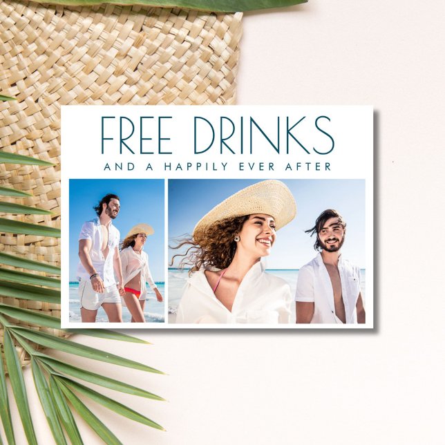 Fria drycker 2 Photo Beach Wedding Spara Datumet (Free Drinks 2 Photo Beach Wedding Save The Date)