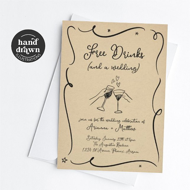Fria drycker och en bröllopsinbjudan inbjudningar (Skapare uppladdad)