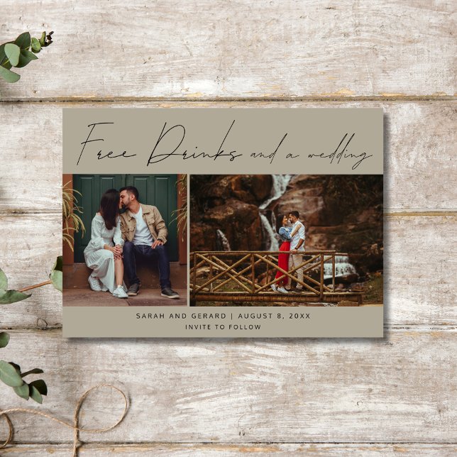 Fria drycker och ett Bröllop-foto Spara datum Datumet (Free Drinks and a Wedding Photo Save the Date)