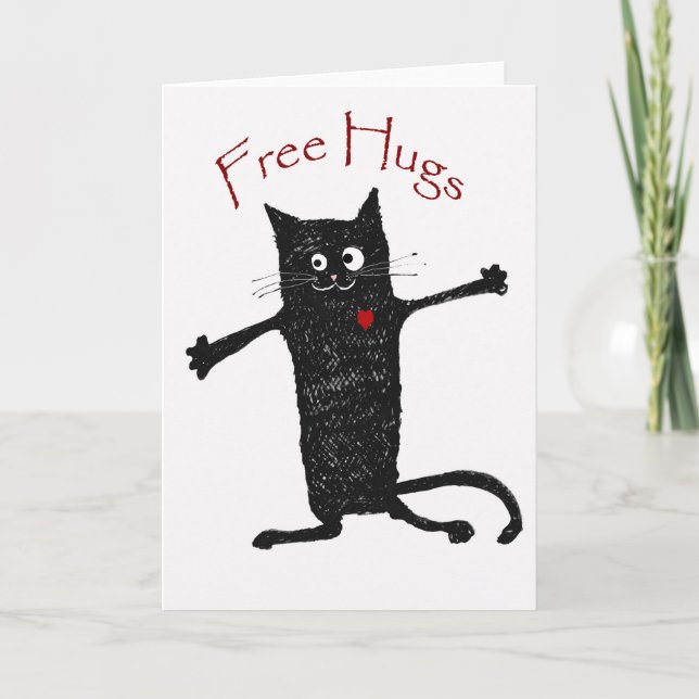 Fria kramar, galen katt, humor och friendship. kort (Framsida)