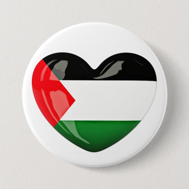 Fria Palestina. Hjärtformade palestinska Flagga Knapp (Framsida)