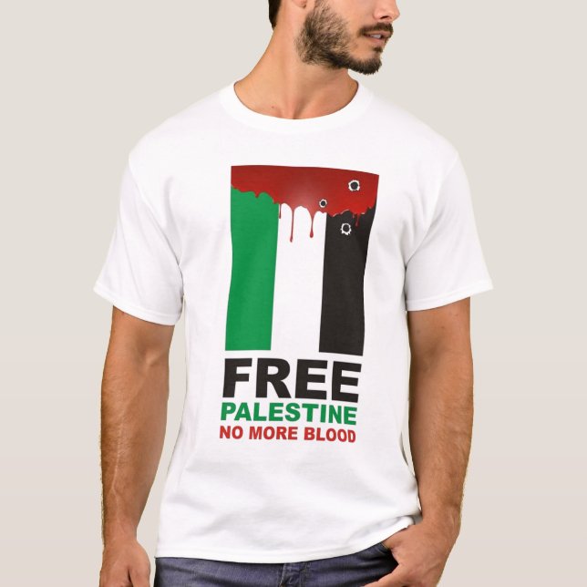 Fria Palestina inga mer blod T-shirt (Framsida)