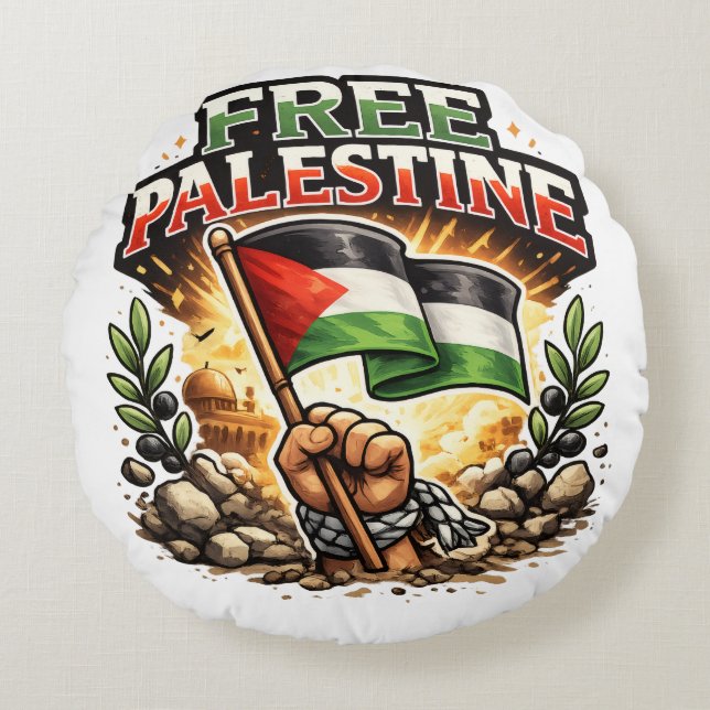 Fria Palestina Rund Kudde (Framsidan)