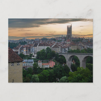 Fribourg Schweiz Sunset Postcard Vykort