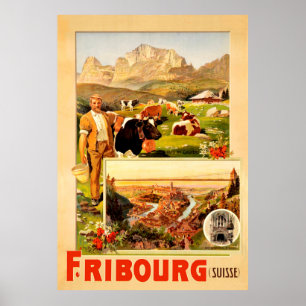 Fribourg, staden och omgivningar, Schweiz Poster