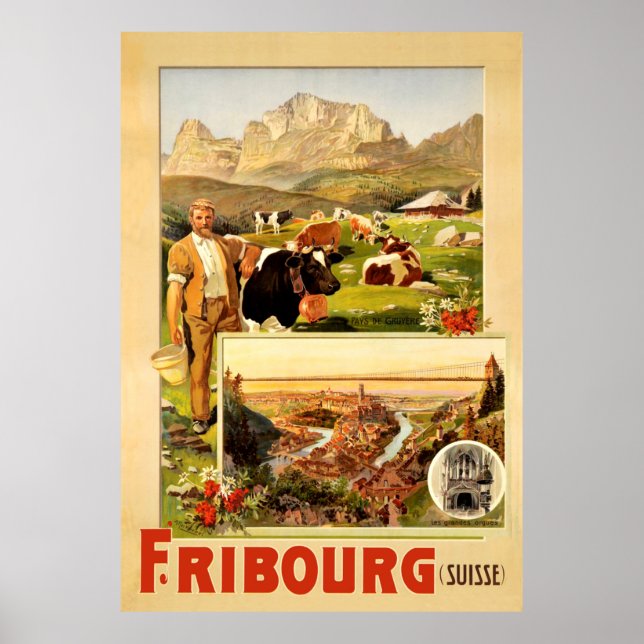 Fribourg, staden och omgivningar, Schweiz Poster (Framsidan)