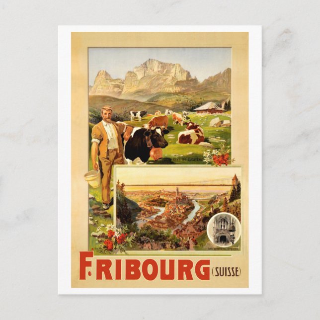 Fribourg, staden och omgivningar, Schweiz Vykort (Framsida)