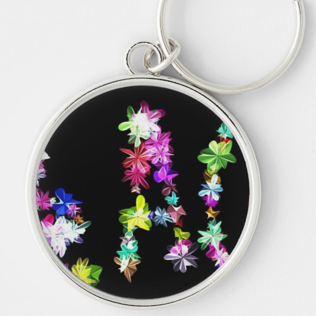 "FRID" i blommor Konsttryck Rund Silverfärgad Nyckelring (Framsidan)