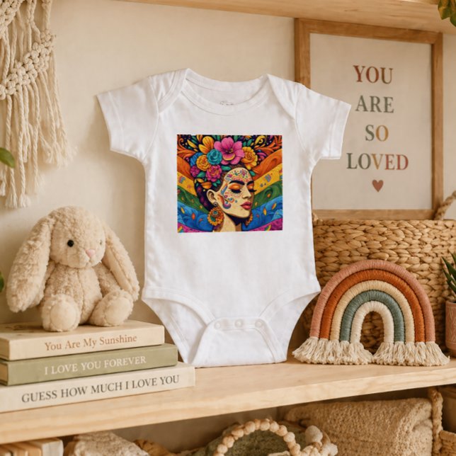 Frida inspirerad babyklänning Blommig konst Boho T Shirt (Skapare uppladdad)