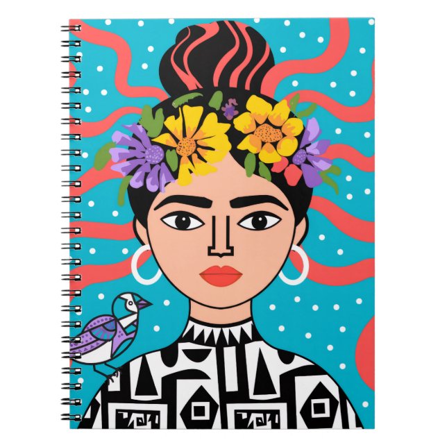 Frida Inspirerad Blommig Anteckningsbok - Boho Mex (Framsidan)