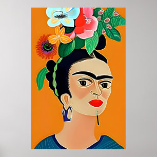 Frida Kahlo art, blommigten poster