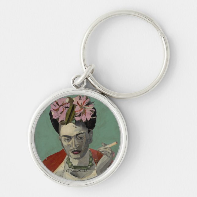 Frida Kahlo av Garcia Villegas Rund Silverfärgad Nyckelring (Framsidan)