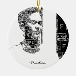 Frida Kahlo Black och White Porträtt Julgransprydnad Keramik