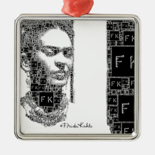 Frida Kahlo Black och White Porträtt Julgransprydnad Metall