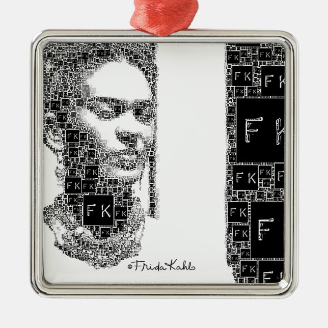 Frida Kahlo Black och White Porträtt Julgransprydnad Metall (Framsidan)