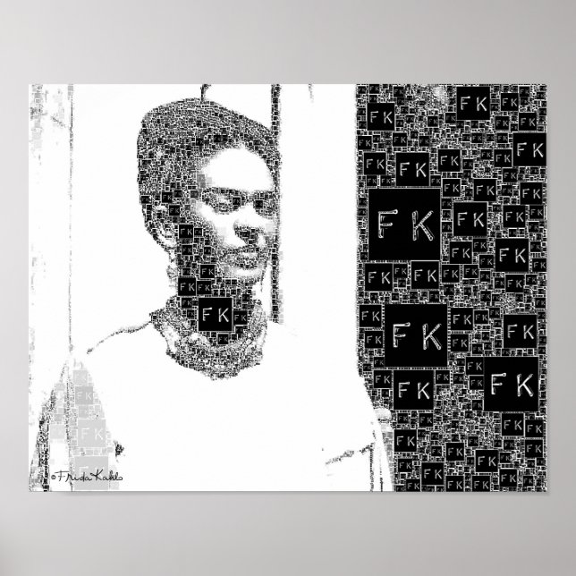 Frida Kahlo Black och White Porträtt Poster (Framsidan)