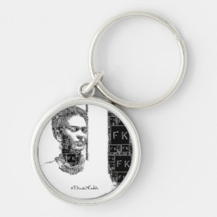 Frida Kahlo Black och White Porträtt Rund Silverfärgad Nyckelring