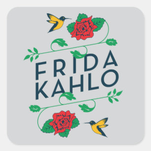 Frida Kahlo   blom- typografi Fyrkantigt Klistermärke