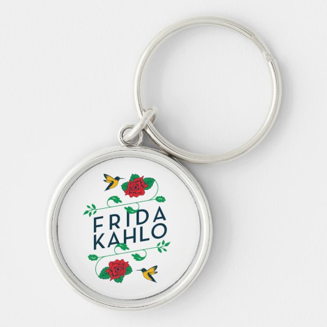 Frida Kahlo | blom- typografi Rund Silverfärgad Nyckelring (Framsidan)