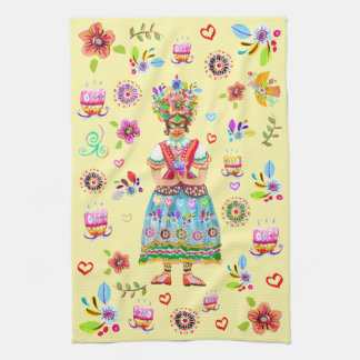 Frida Kahlo Blomma Folk Art Inspiration Kökshandduk