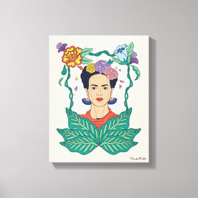 Frida Kahlo Blommigt Ram Graphic Canvastryck (Framsida)