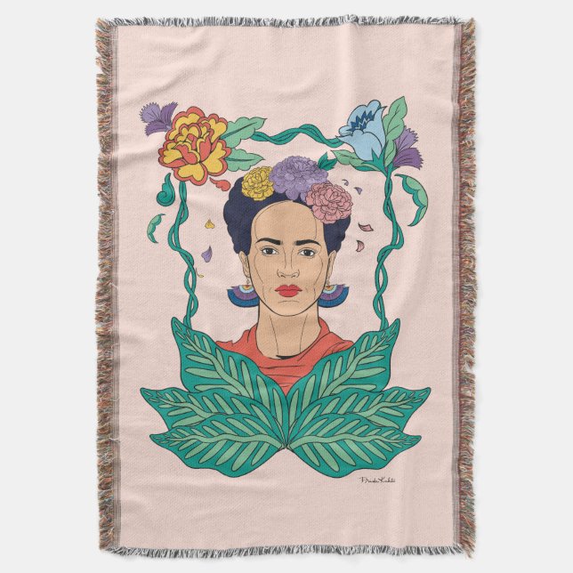 Frida Kahlo Blommigt Ram Graphic Filt (Framsidan Vertikal)