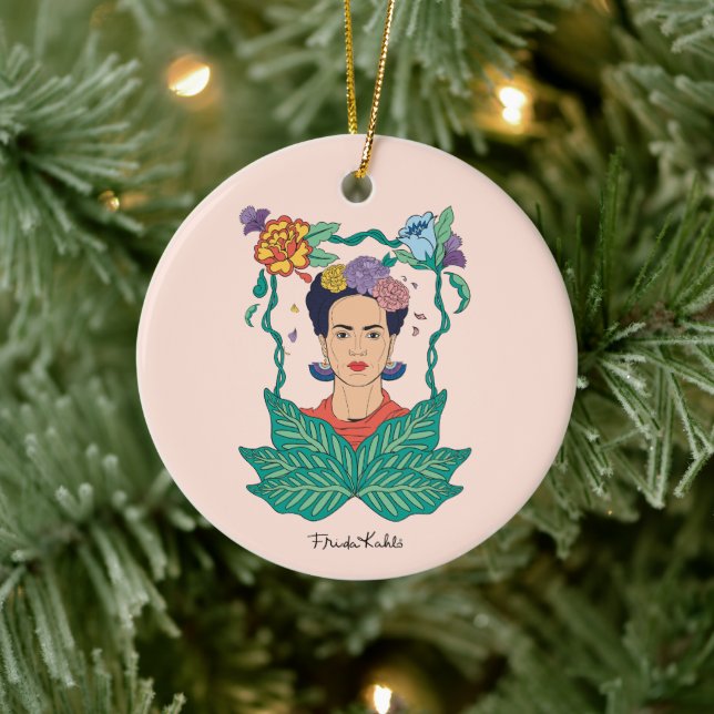 Frida Kahlo Blommigt Ram Graphic Julgransprydnad Keramik (Träd)