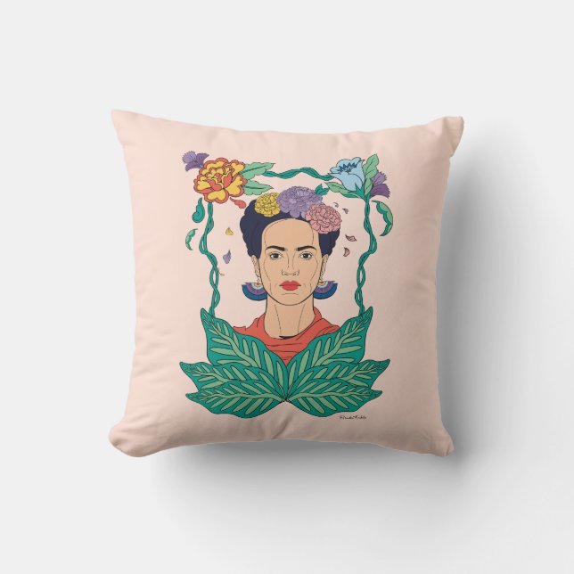 Frida Kahlo Blommigt Ram Graphic Kudde (Framsida)
