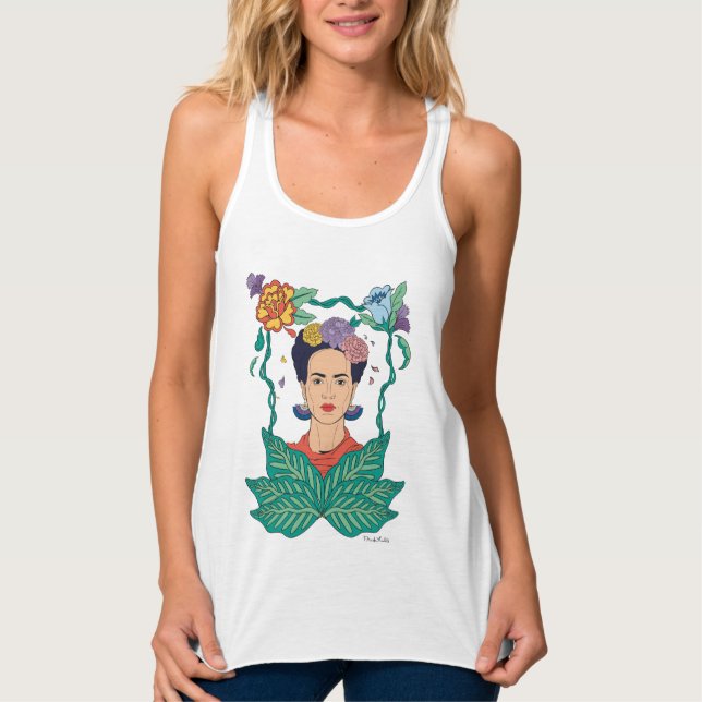 Frida Kahlo Blommigt Ram Graphic Linne Med Racerback (Framsida)