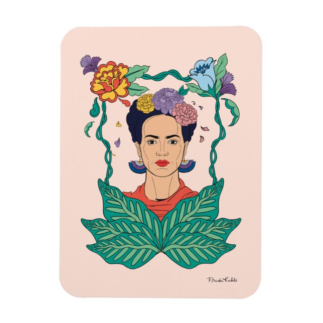 Frida Kahlo Blommigt Ram Graphic Magnet (Vertikal)