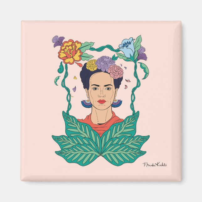 Frida Kahlo Blommigt Ram Graphic Magnet (Framsidan)
