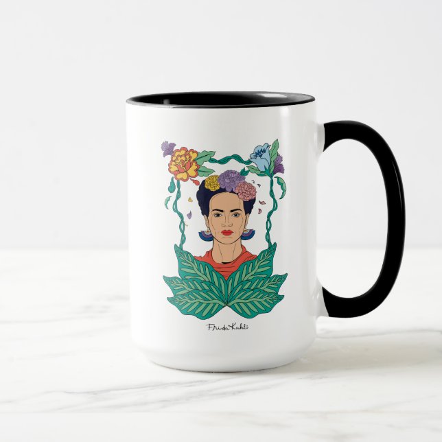 Frida Kahlo Blommigt Ram Graphic Mugg (Höger)
