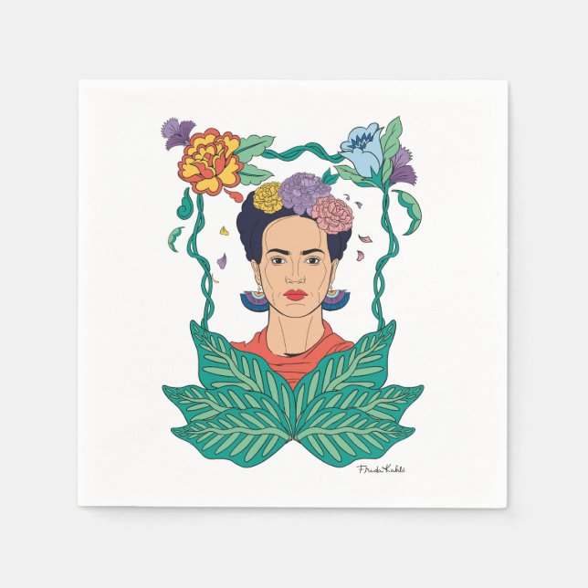 Frida Kahlo Blommigt Ram Graphic Pappersservett (Framsidan)