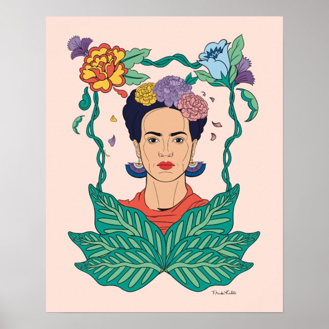Frida Kahlo Blommigt Ram Graphic Poster (Framsidan)