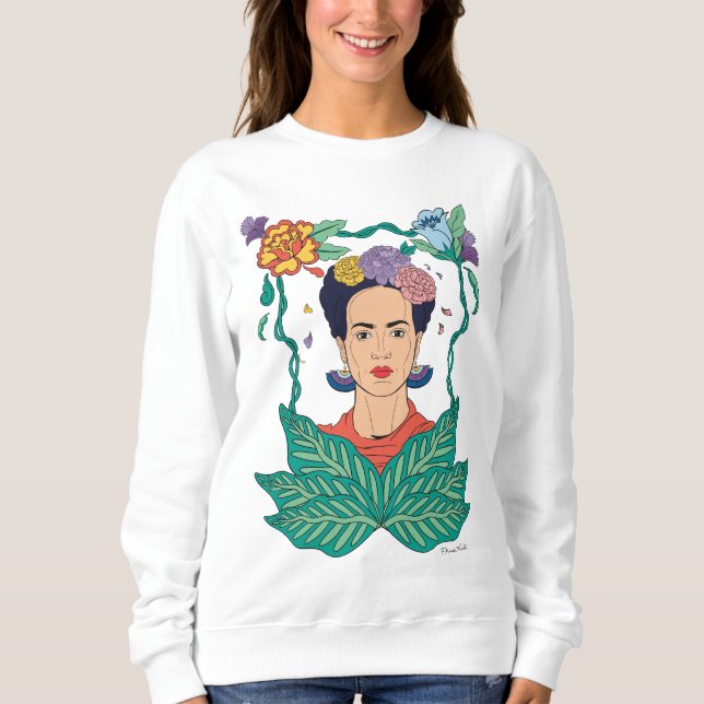 Frida Kahlo Blommigt Ram Graphic T Shirt (Framsida)