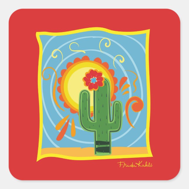 Frida Kahlo Cactus Graphic Fyrkantigt Klistermärke (Framsida)