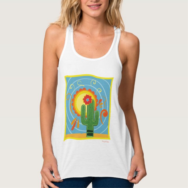 Frida Kahlo Cactus Graphic Linne Med Racerback (Framsida)