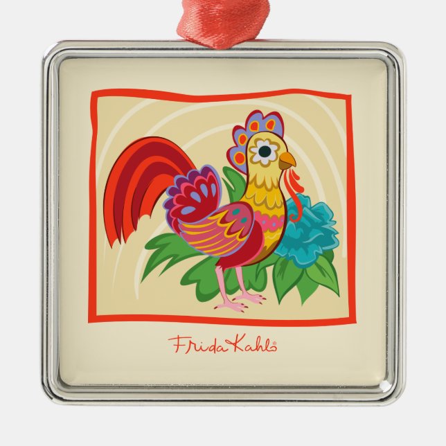 Frida Kahlo Chicken Graphic Julgransprydnad Metall (Framsidan)