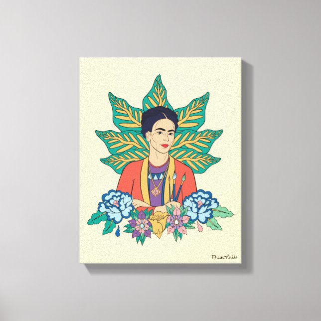 Frida Kahlo Colorful Blommigt Graphic Canvastryck (Framsida)