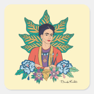 Frida Kahlo Colorful Blommigt Graphic Fyrkantigt Klistermärke