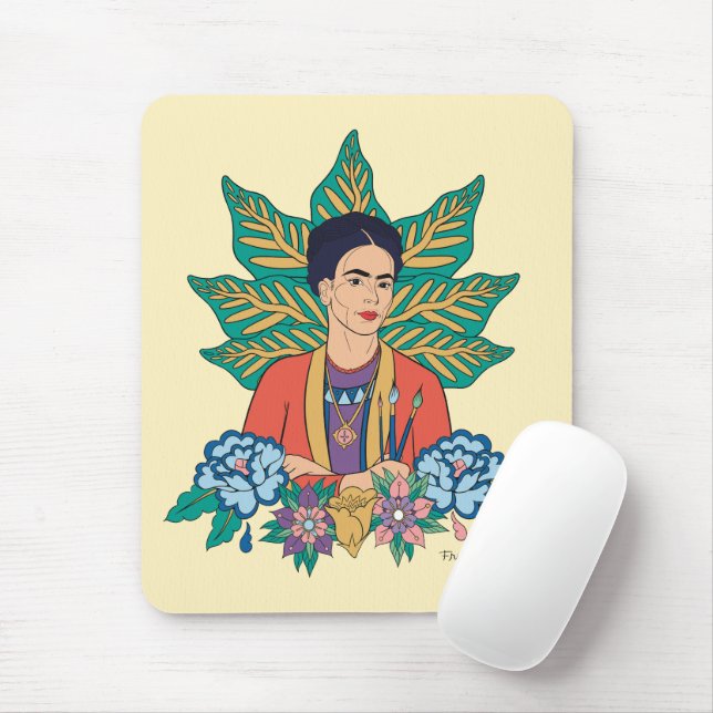 Frida Kahlo Colorful Blommigt Graphic Musmatta (Med mus)