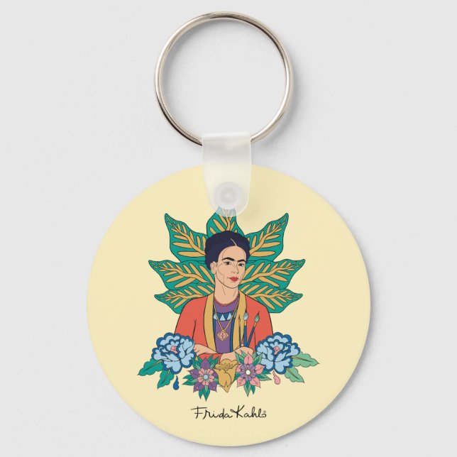 Frida Kahlo Colorful Blommigt Graphic Nyckelring (Framsida)